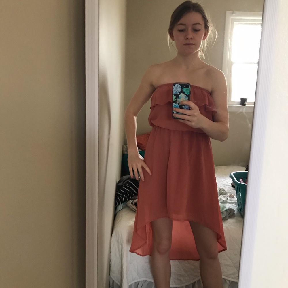 Ruffle strapless high low dress